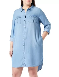 Sukienki - VERO MODA Damska sukienka koszulowa VMSILA LS Short Dress Mix GA Curve NOOS, jasnoniebieski (light blue denim), 44 - grafika 1