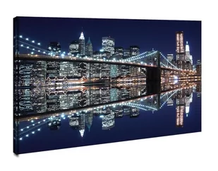 New York Brooklyn Bridge night - obraz na płótnie Wymiar do wyboru: 70x50 cm - Obrazy i zdjęcia na płótnie - miniaturka - grafika 1