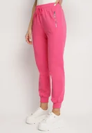 Spodnie damskie - Fuksjowe Spodnie Dresowe ze Ściągaczami i Zasuwanymi Kieszeniami Felmarea - miniaturka - grafika 1