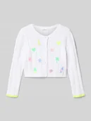 Swetry dla dziewczynek - kardigan z krojem regular fit z wyhaftowanym motywem na całej powierzchni - miniaturka - grafika 1
