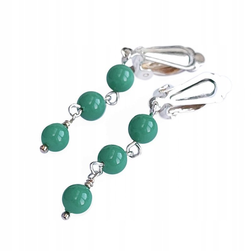 Srebrne klipsy damskie jade pearl wiszące stylowe 5 cm
