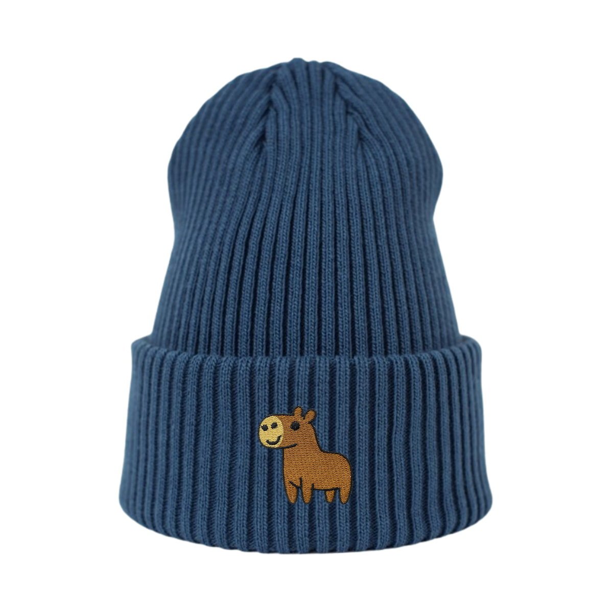 Haftowana czapka beanie - KAPIBARA - niebieska