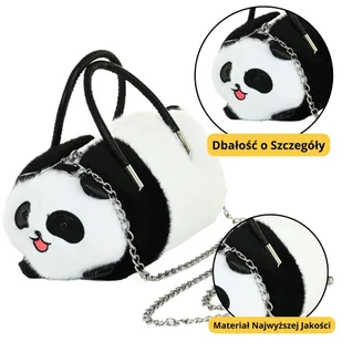 Pluszowa Torba Panda Uchwyty Metalowy Łańcuszek Czarno Biała 20cm LEAN Toys - Maskotki i pluszaki - miniaturka - grafika 1