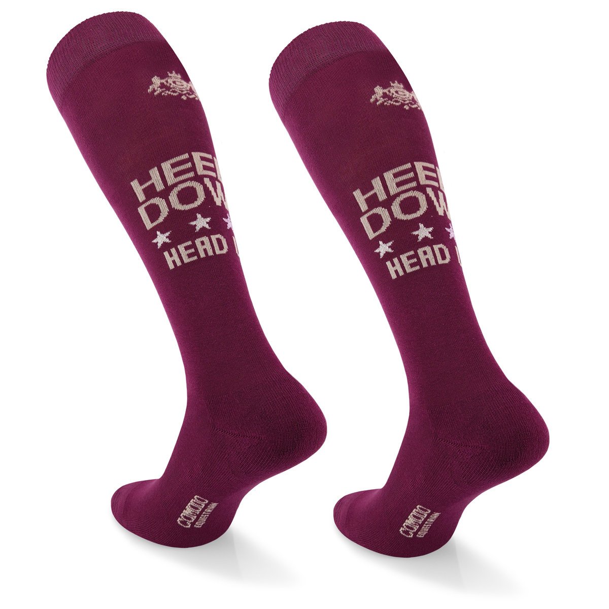 Letnie wygodne podkolanówki jeździeckie COMODO wiśniowe z napisem rozmiar 35-38 cienkie dla dorosłych bawełniane dla niej