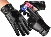 Rękawiczki - Czarne Dotykowe Rękawiczki Skórzane Modne Męskie - miniaturka - grafika 1