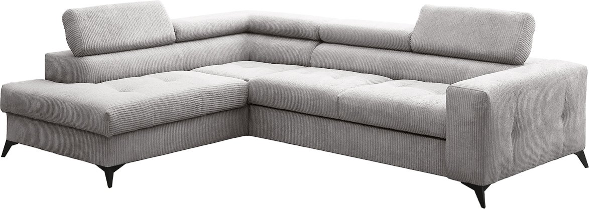 Narożnik z funkcją spania i pojemnikiem na pościel w kształcie litery L - ARCADI - tkanina Anafi, wiele kolorów Klasyczny Szary Lewy