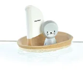 Zabawki do kąpieli - Plan Toys Drewniana żaglówka z foczką do kąpieli - zabawka z drewna żaglówka do wanny, 12m + PLTO-5710 - miniaturka - grafika 1