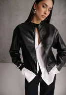 Kurtki damskie - Czarna Kurtka Ramoneska Bomber z Kieszeniami z Klapami Nealira - miniaturka - grafika 1