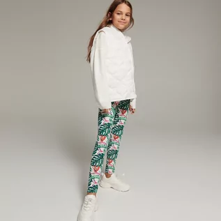 Spodnie i spodenki dla dziewczynek - Reserved Bawełniane legginsy we wzory - Kremowy - grafika 1