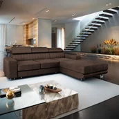 Pościel - Masseno Narożnik NOTO L-S z funkcją spania i pojemnikiem na pościel Kształt L, Rozkładana sofa, Rogówka - Brązowy, MONOLITH 29 - miniaturka - grafika 1