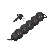 Listwy zasilające - Przedłużacz 5-krotny 2P+Z, 1,5m H05VV-F 3x1,5mm2 , Imax=16A, płaska wtyczka, czarny - miniaturka - grafika 1