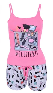 Różowo-szara piżama w pomadki L - Piżamy damskie - miniaturka - grafika 1