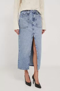 Spódnice - Calvin Klein spódnica jeansowa kolor niebieski maxi prosta - grafika 1