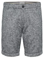 Spodenki damskie - SELECTED HOMME Męskie szorty lniane, Czarny (Black Detail: Mixed With Egret), XXL - miniaturka - grafika 1