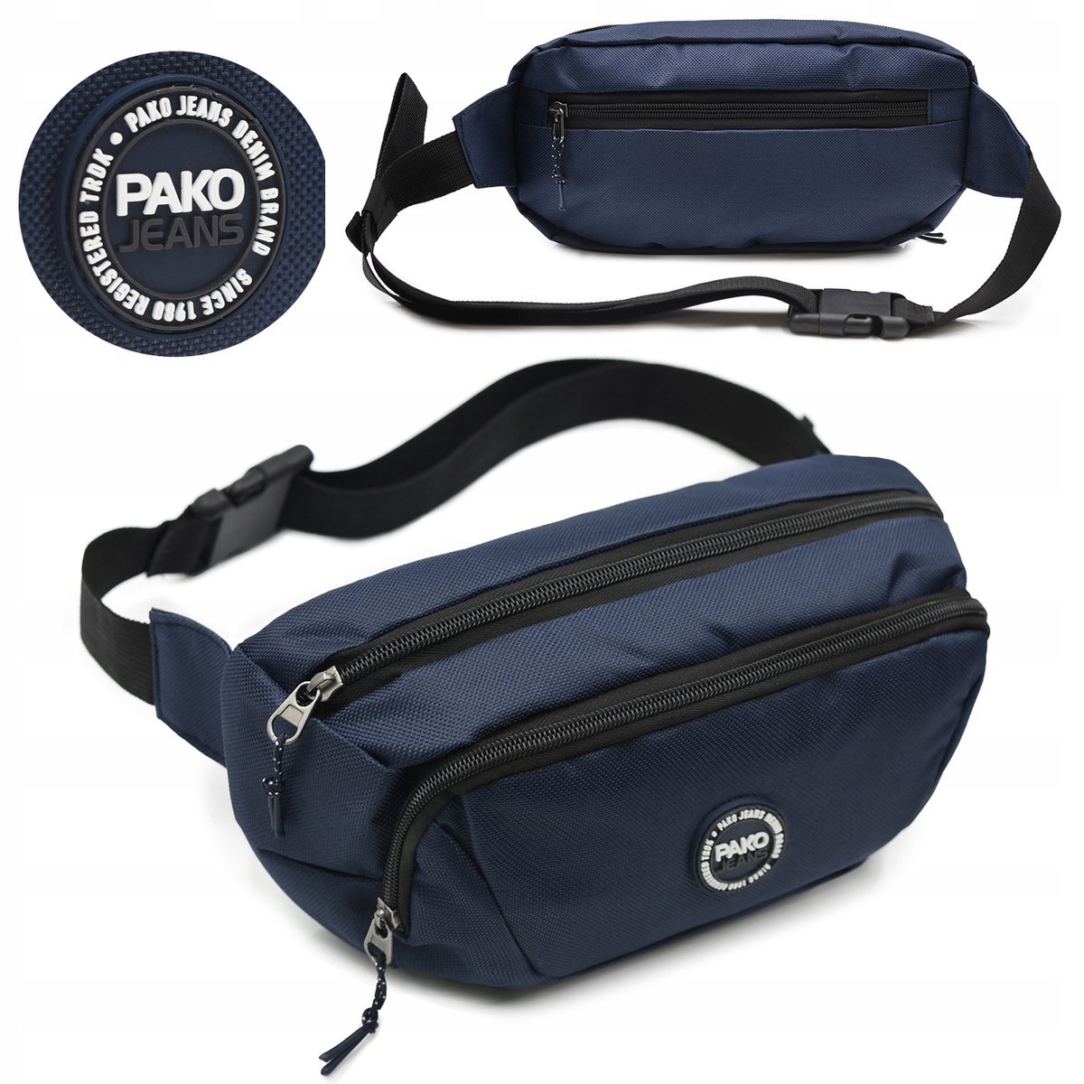 Duża SASZETKA Sportowa Nerka Męska na Pas Biodrówka GRANATOWA Pako Jeans