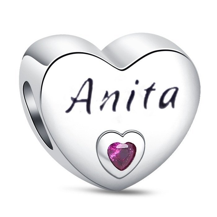 Zawieszka Charms SREBRO 925 Koralik Imię Anita Serce