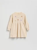 Bluzy dla dziewczynek - Reserved - Dzianinowa sukienka z haftem - złamana biel - miniaturka - grafika 1