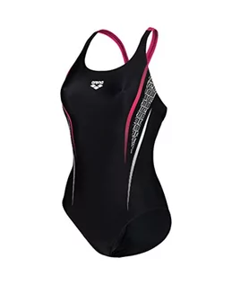 Stroje kąpielowe - ARENA Damski kostium kąpielowy z wycięciem na plecach i graficznym jednoczęściowy, czarno-freak różowy, 44, Black-freak Rose, 44 - grafika 1