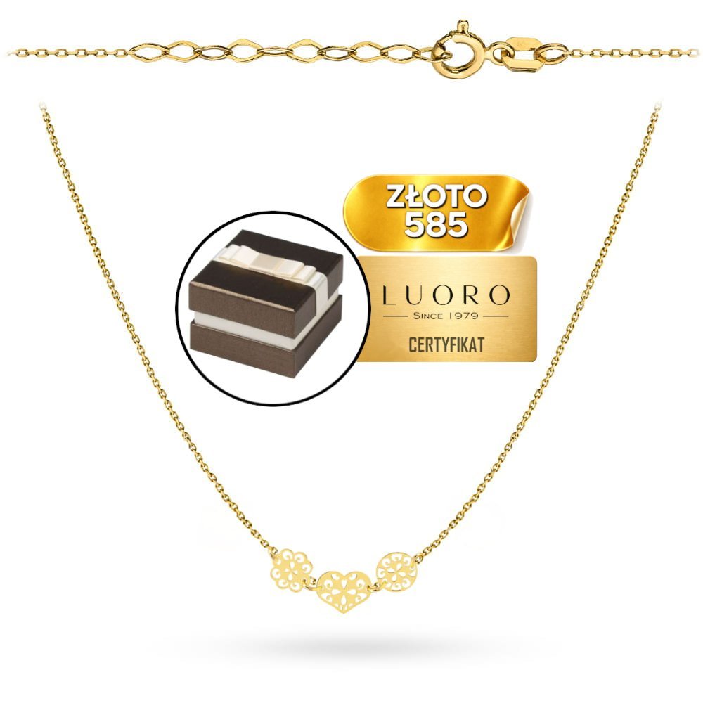 NASZYJNIK ZŁOTY 585 14K AŻUROWE SERCE KWIATEK KÓŁKO 43 CM REGULACJA