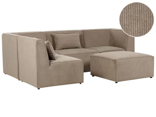 BELIANI Sofa narożnik 4-osobowy prawostronny beżowoszary sztruksowa z otomaną 4-osobowa nowoczesna kanapa modułowa z poduszką - Narożniki - miniaturka - grafika 1