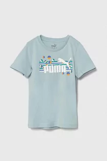 Koszulki dla dziewczynek - Puma t-shirt bawełniany dziecięcy ESS+ SUMMER CAMP Tee kolor turkusowy z nadrukiem - grafika 1