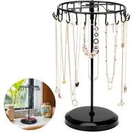 Biżuteria - akcesoria - Obrotowy, czarny metalowy stojak na biżuterię z 23 haczykami – wys. 34,8 x szer. 20,5 cm – Wieża ekspozycyjna na biżuterię – uchwyt na naszyjniki, bra - miniaturka - grafika 1