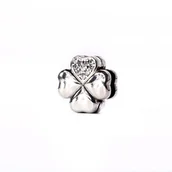 Wisiorki - Srebrny charms klips koniczyna z cyrkoniami - miniaturka - grafika 1