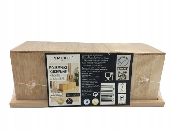 Smukee Pojemniki kuchenne bambusowe 3szt 25x9x8,5cm