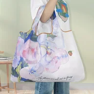 Torebki damskie - TEMU Damska Torba Tote z Nadrukiem Kwiatowym z Nylonu - Duża Torba na Siłownię, Podróże i Zakupy z Stałymi Paskami na Ramię, Biała/Żółta, Pranie - miniaturka - grafika 1