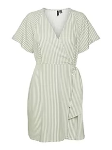VERO MODA Women's VMMYMILO SS Wide WRAP sukienka na kolano, Reseda/Stripes: Snow White, M, Reseda/paski: śnieżnobiały, M - Sukienki - miniaturka - grafika 1