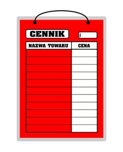 Tablica laminowana A4 - cennik czerwony - Tablice BHP - miniaturka - grafika 1