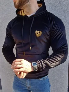 Bluza męska welurowa czarna złoty haft Furia - Bluzy męskie - miniaturka - grafika 1