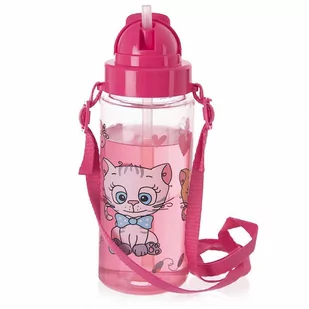 Bidon butelka dziecięca zamykana ze słomką i paskiem różowa kotki tritan 490 ml kod: O-143776 - Bidony dla dzieci - miniaturka - grafika 1