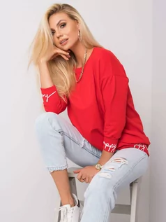 Bluzy damskie - Bluza bez kaptura czerwony casual dekolt okrągły rękaw 3/4 - grafika 1