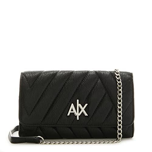 Armani Exchange Women's Quilted, Front Metal Logo, Chain Bi-Fold Wallet, czarny, jeden rozmiar