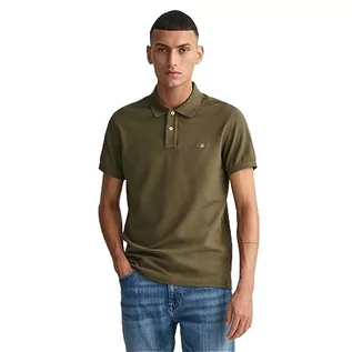 Koszulki męskie - GANT Męska koszulka polo Slim Shield SS Pique, Juniper Green, Standard, Juniper Green, 3XL - grafika 1