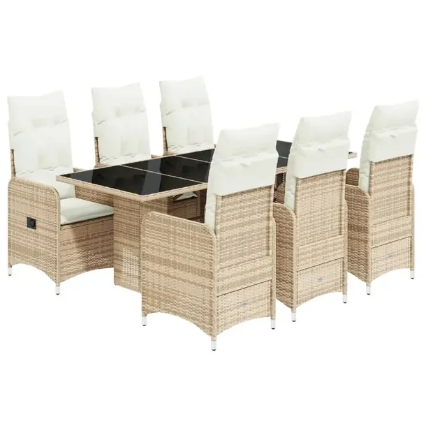 Zestaw bistro ogrodowy beżowy z 6 krzesłami i stołem 190x80x75 cm