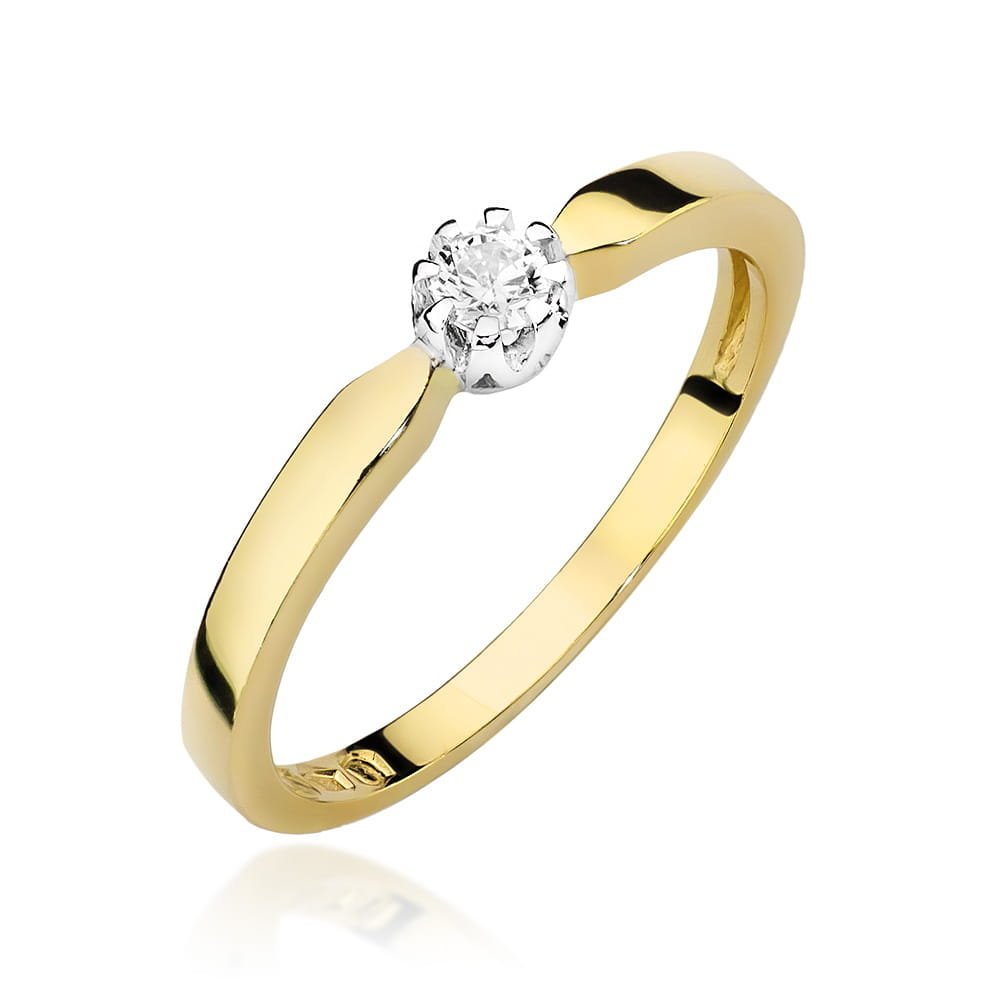 Złoty pierścionek Diament 0,08ct żółte złoto pr. 585