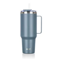 Kubki termiczne - STALOWY KUBEK TERMICZNY TERMOS 1200ml Z RĄCZKĄ I SŁOMKĄ BANQUET TWAIN SZARY - miniaturka - grafika 1