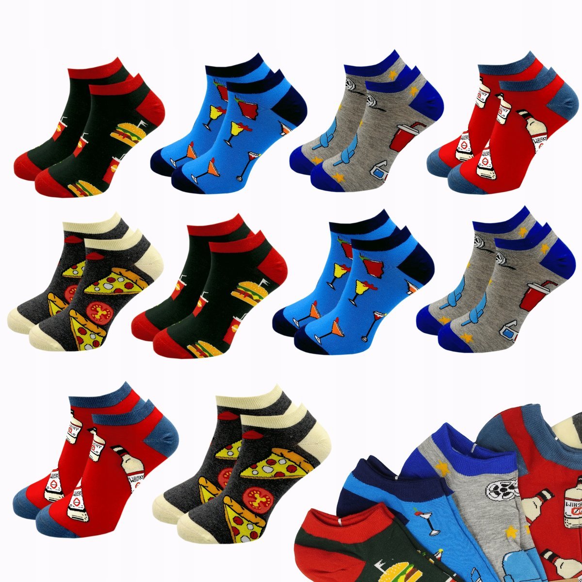 10 X Skarpetki Stopki Męskie Bawełniane Skarpety Kolorowe Śmieszne 40/43