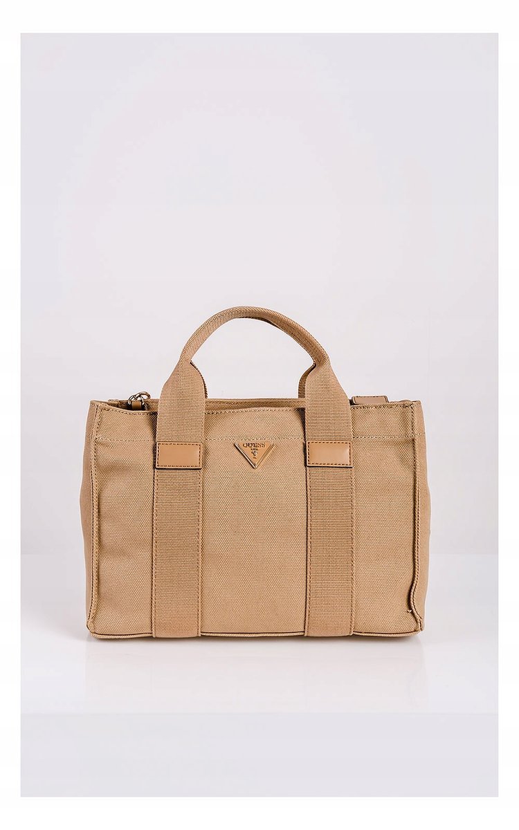 GUESS BEŻOWA TOREBKA SHOPPER Z LOGO NA PRZODZIE 1GŁA