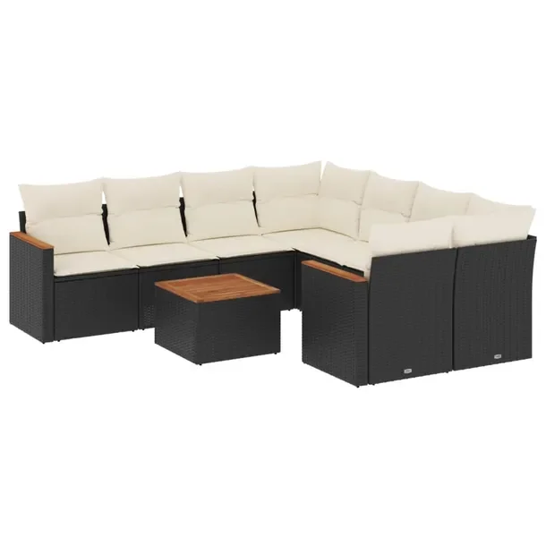 Zestaw Wypoczynkowy z Rattanu PE i Stali, Czarny, Stolik z Drewna Akacjoweg