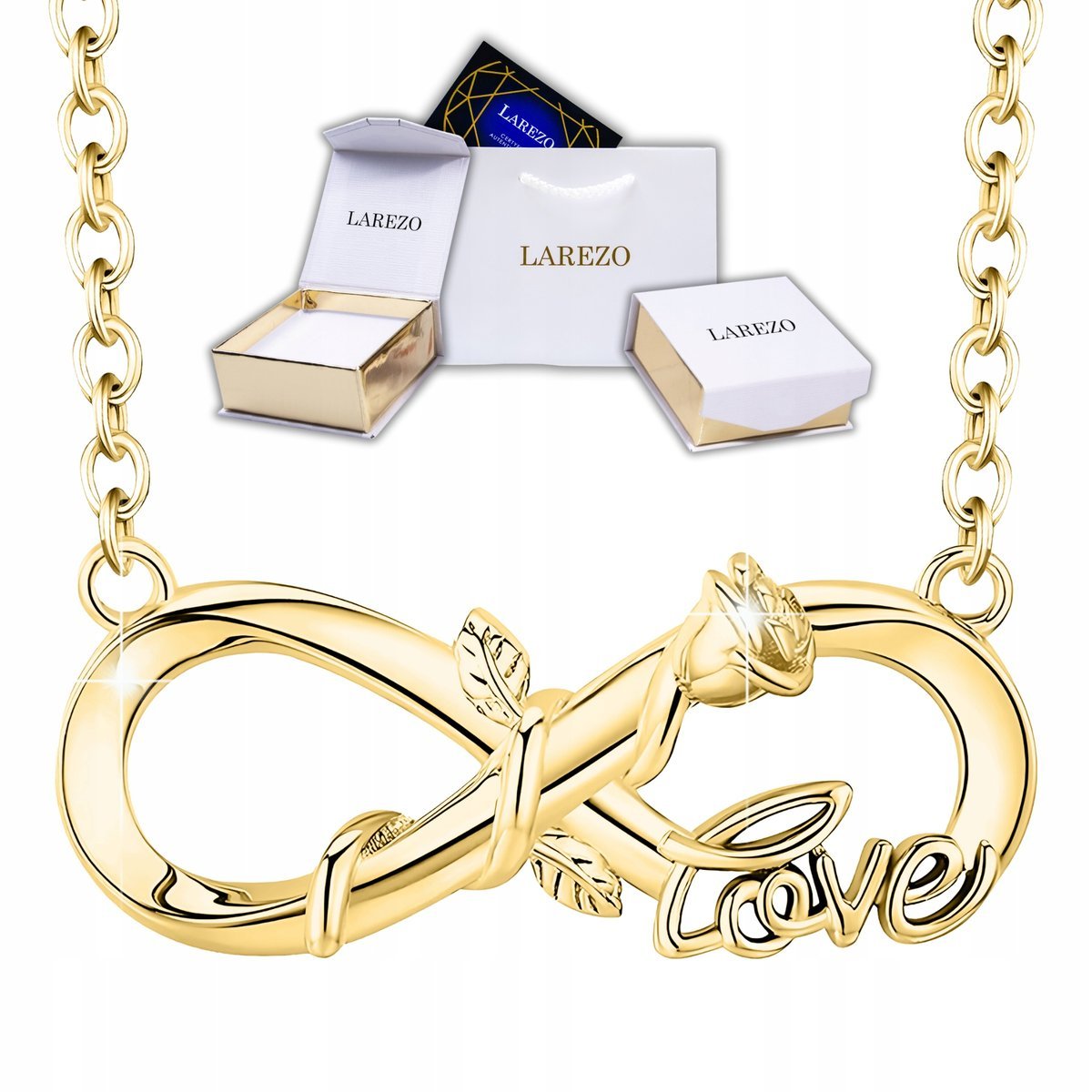 Złoty Naszyjnik Nieskończoność z Różą SREBRO 925 Kwiat Love POZŁACANY 585