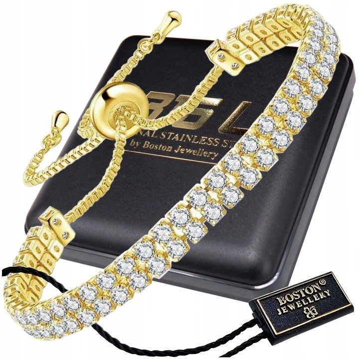 2X ZŁOTA BRANSOLETKA DAMSKA Z CYRKONIAMI REGULOWANA PODWÓJNE KRYSZTAŁY 18K