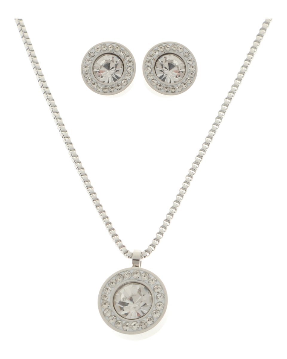 Komplet: naszyjnik + kolczyki srebne cyrkonia stal chirurgiczna