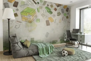 Green Blocks Tapeta dla Chłopaka z Klockami i Motywem Gry Komputerowej - Tapety - miniaturka - grafika 1