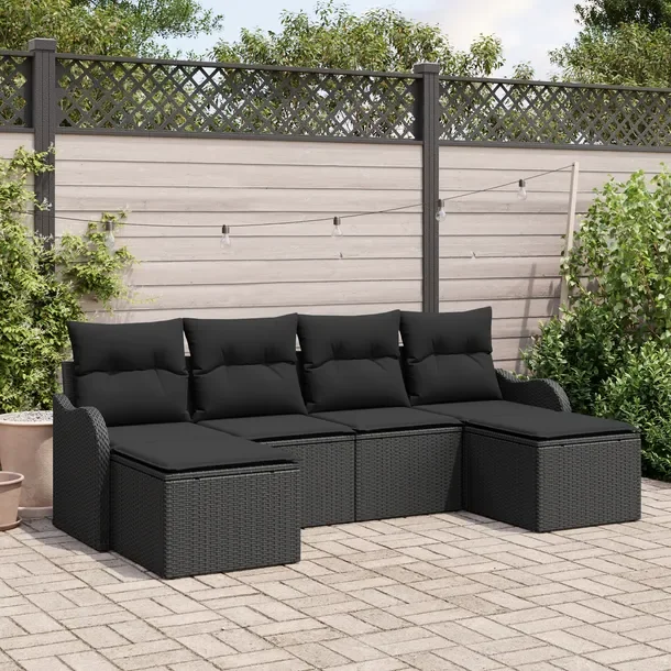 Zestaw Sof Ogrodowych z Rattanu, Czarny, 5 Elementów, 70cm Głębokość S