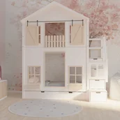 Łóżka dla dzieci i młodzieży - Łóżko piętrowe ze sklejki Domek na wysokości - miniaturka - grafika 1