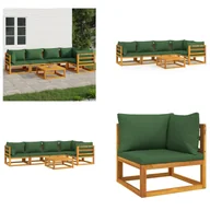 Meble ogrodowe - vidaXL 6-częściowy zestaw wypoczynkowy do ogrodu z zielonymi poduszkami z litego drewna - Zestaw wypoczynkowy do ogrodu - Zestawy wypoczynkowe do ogrodu - Zestaw wypoczynkowy na zewnątrz - Zestaw wypoczynkowy na taras - miniaturka - grafika 1