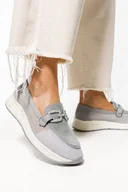 Mokasyny damskie - Niebieskie mokasyny ażurowe na platformie damskie z ozdobą Casu M24X3-BL-41 - miniaturka - grafika 1